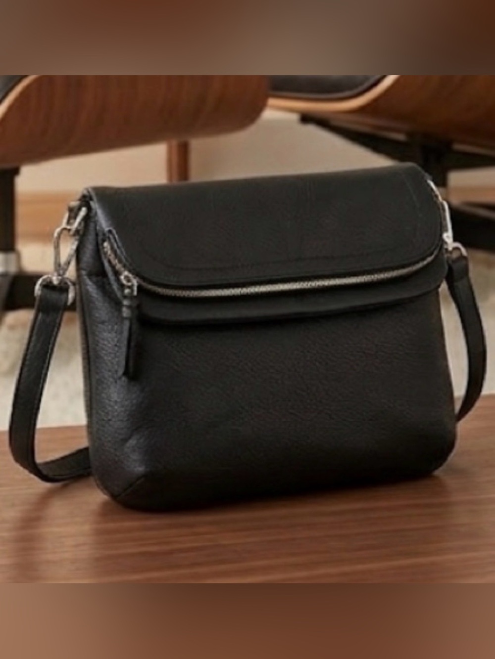 Relic Black Vegan Leather Crossbody Purse Lightweight Bag Foldover Pockets